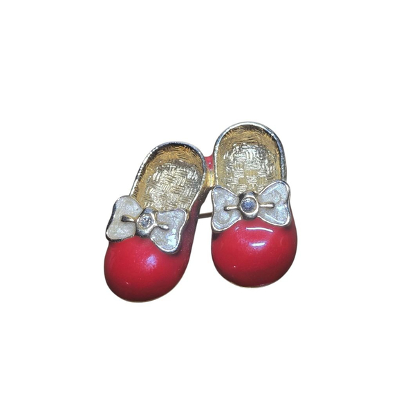 Unbranded Jewelry - Vintage Brooch Red Goldtone Ruby Slippers Baby Shoes Mother's Pin Collectible